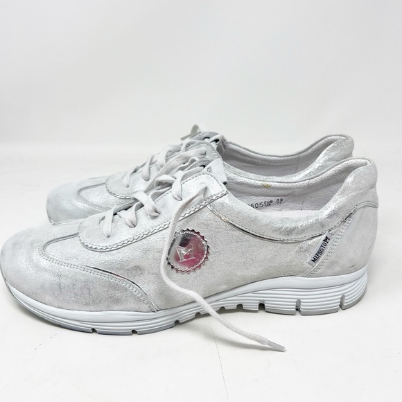 MEPHISTO SHIMMERY WHITE LACE UP SNEAKERS SHOES WOMENS SZ 11 NEW - Picture 1 of 7